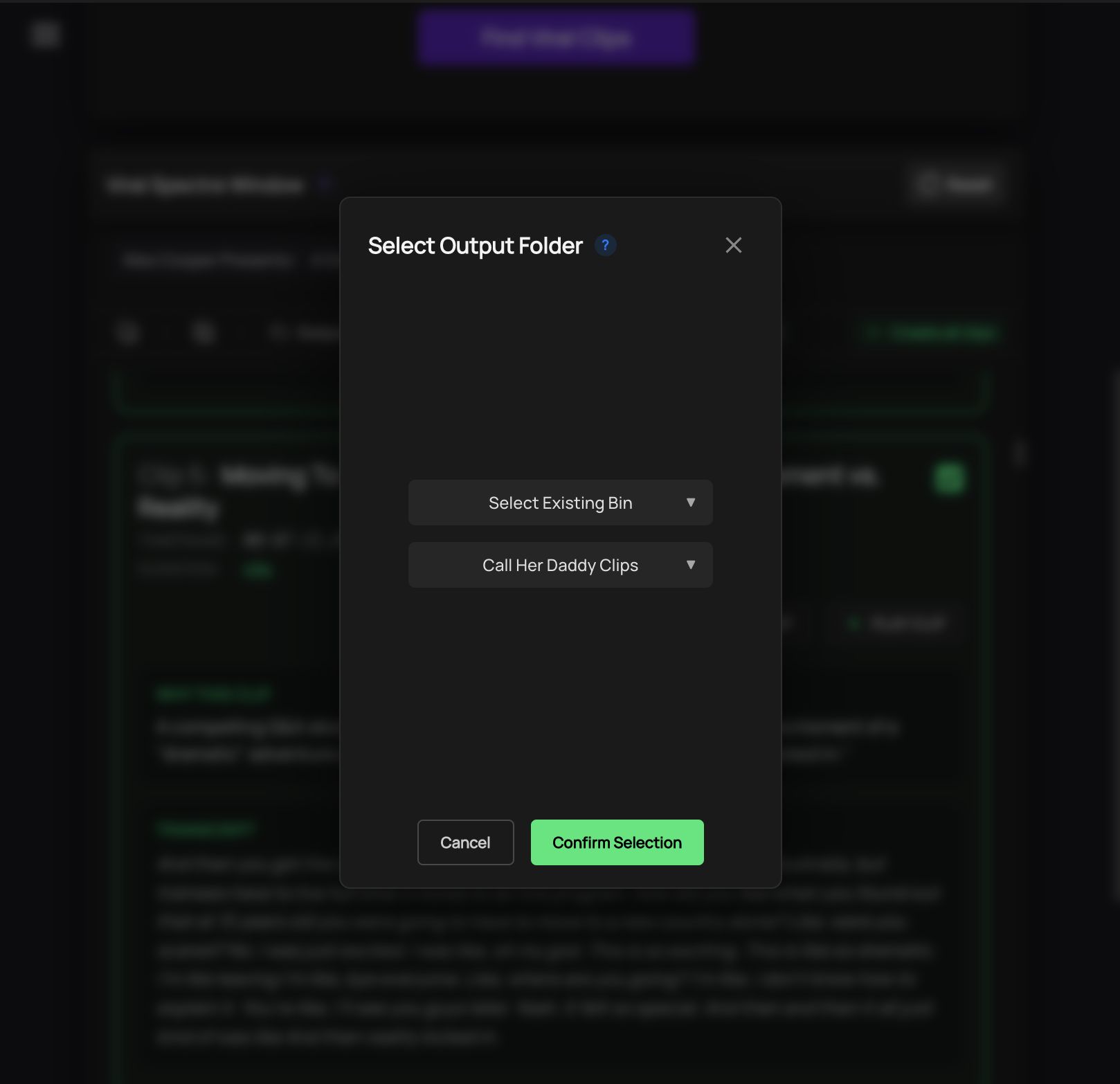 Viral Spectre output settings and reframing options